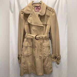 NEW Y2K Vintage Juicy Couture Cotton Double-Breasted Tan Beige Small Trench Coat